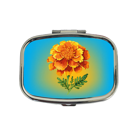 Marigold Flower Watercolor Orange Travel Pill Box Case