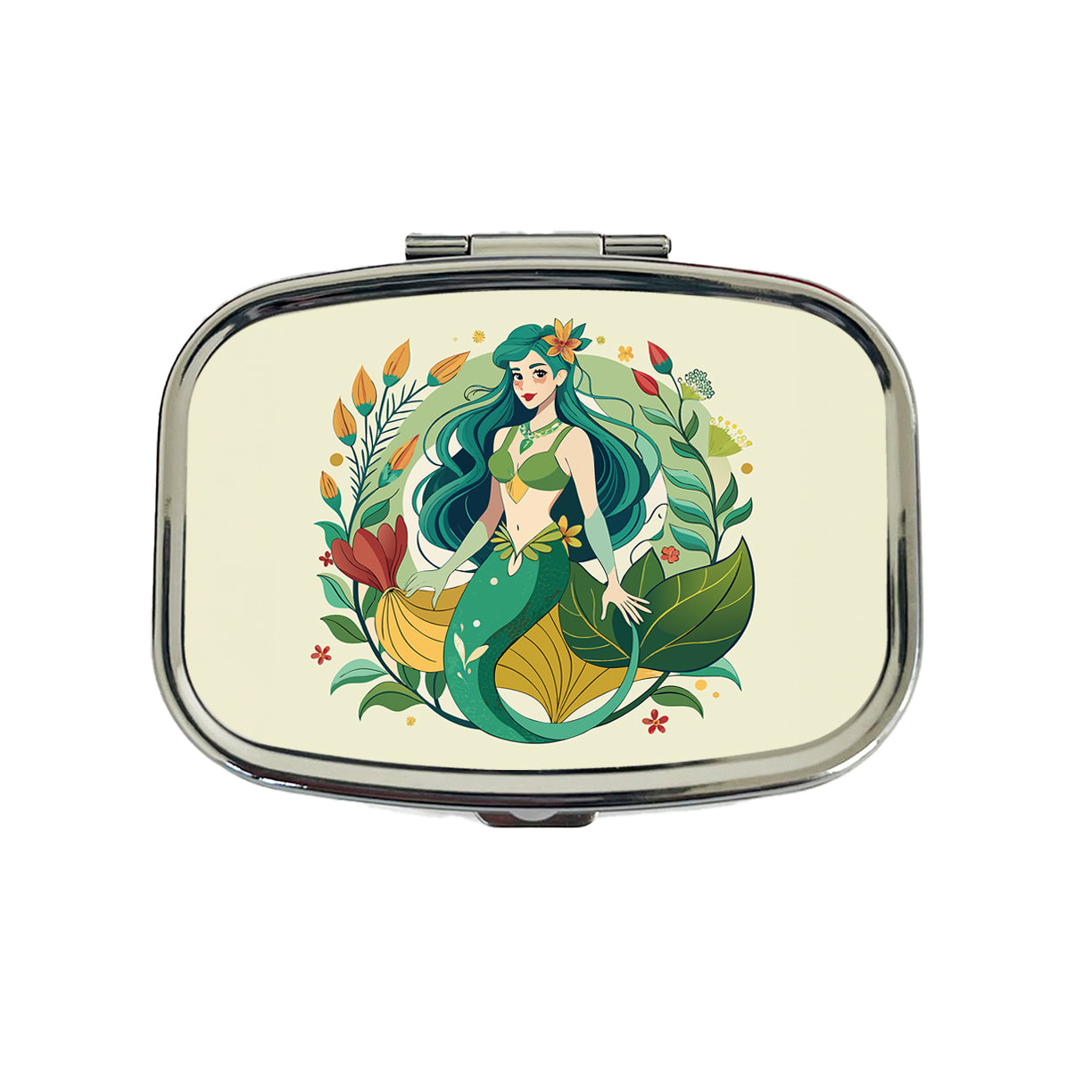 Mermaid Under Sea Botanical Art Nouveau Travel Pill Box Case