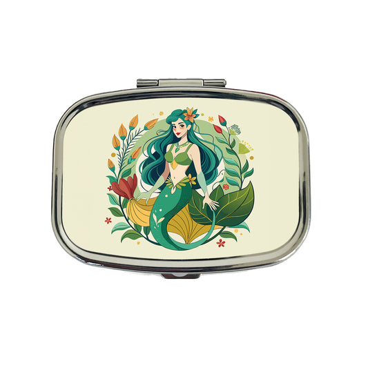Mermaid Under Sea Botanical Art Nouveau Travel Pill Box Case