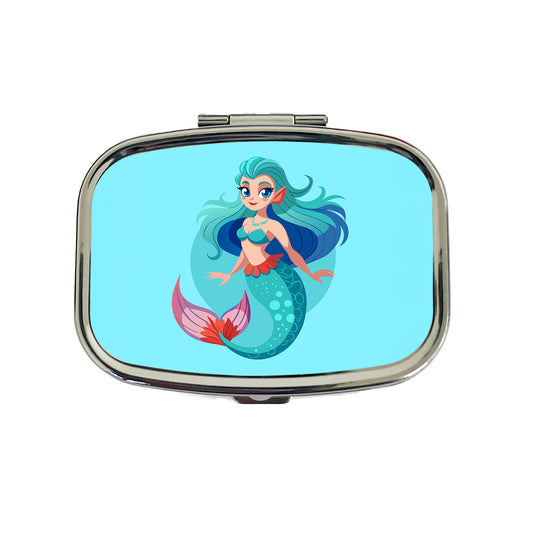 Mermaid with Blue Hair Travel Pill Box Case