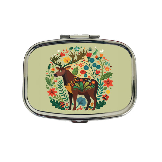 Moose Floral Flowers Travel Pill Box Case