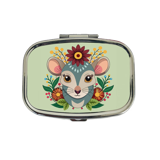 Mouse Floral Flowers Travel Pill Box Case