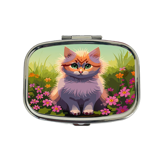 Munchkin Cat in Flower Garden Travel Pill Box Case