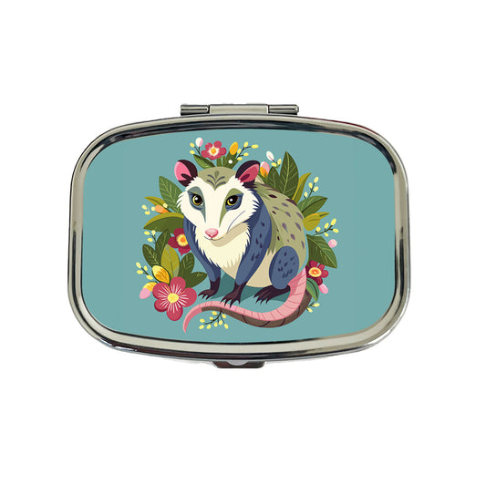 Opossum Floral Flowers Travel Pill Box Case