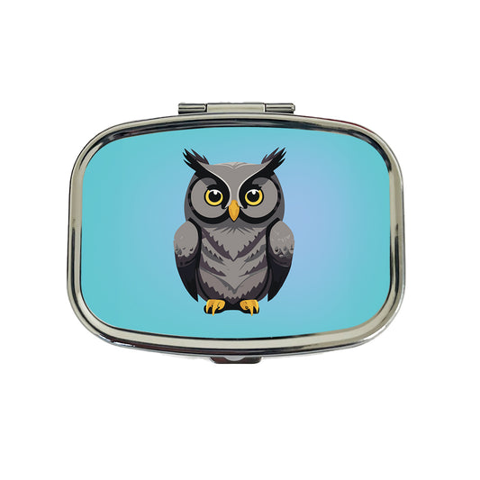 Owl Gray Staring Travel Pill Box Case