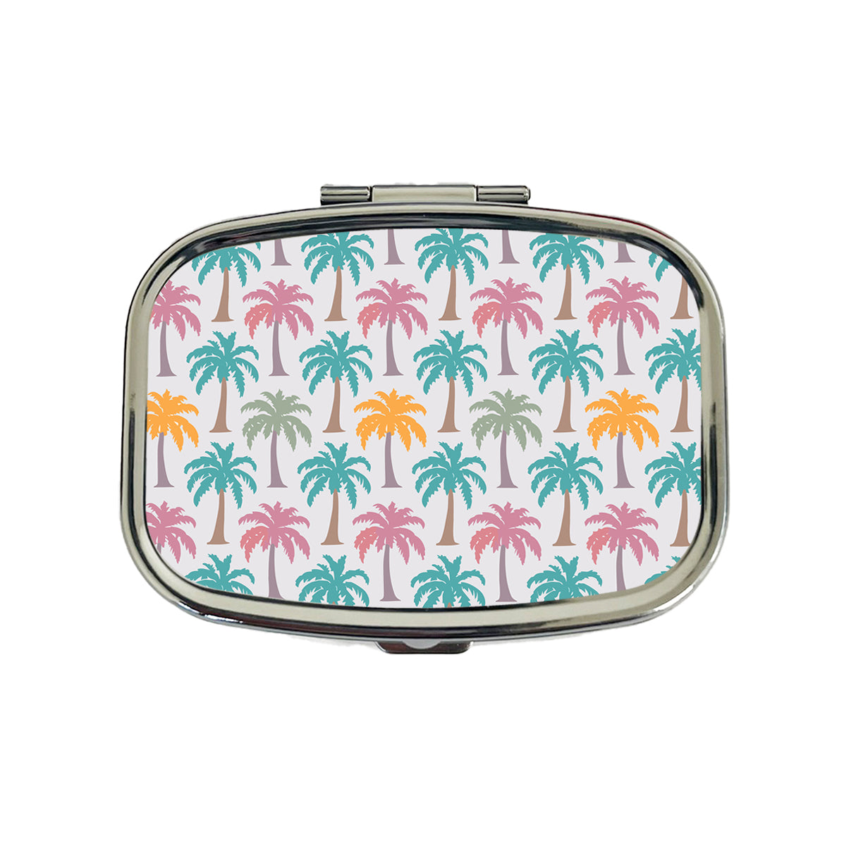 Palm Trees Tropical Pastel Pattern Travel Pill Box Case