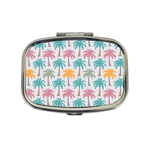 Palm Trees Tropical Pastel Pattern Travel Pill Box Case