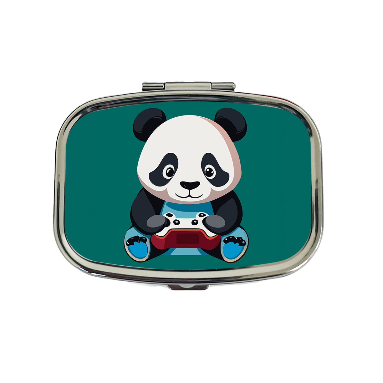 Panda Gaming Gamer Playing Video Game Travel Pill Box Case