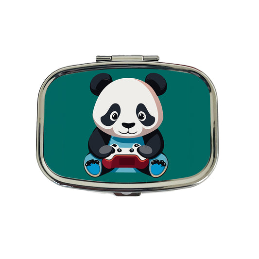 Panda Gaming Gamer Playing Video Game Travel Pill Box Case