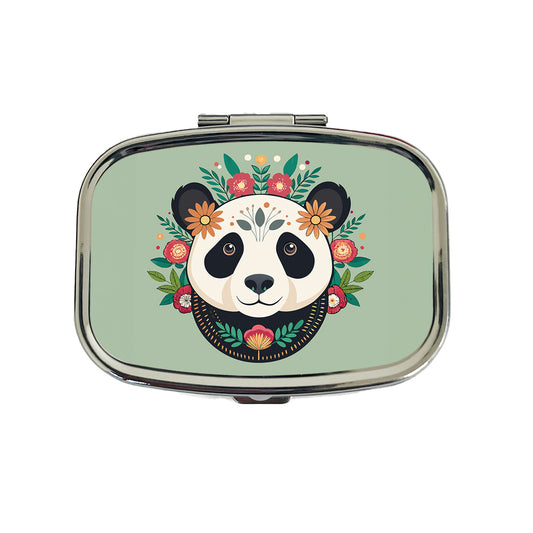 Panda Head Floral Flowers Travel Pill Box Case
