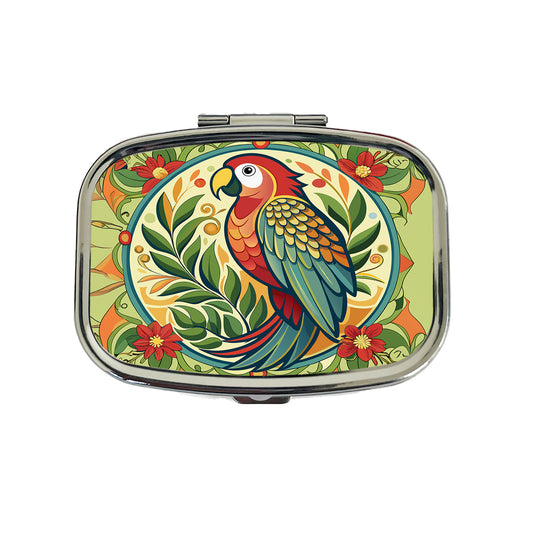 Parrot Floral Art Nouveau Flowers Elegant Travel Pill Box Case