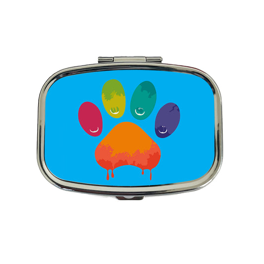 Paw Print Rainbow Dogs Cats Travel Pill Box Case