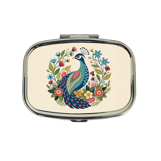 Peacock Floral Flowers Travel Pill Box Case