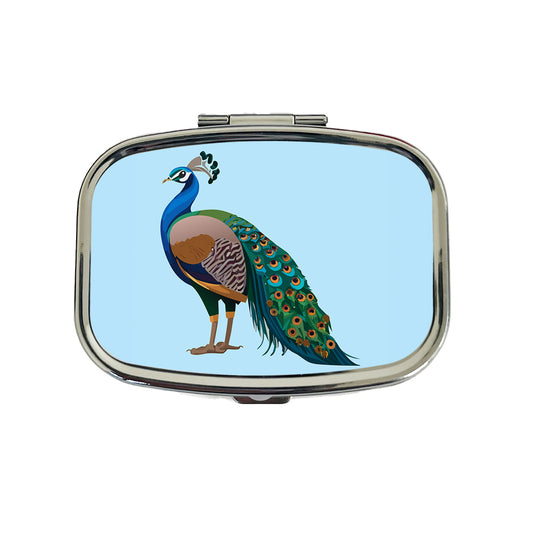 Peacock Indian Peafowl Profile Travel Pill Box Case