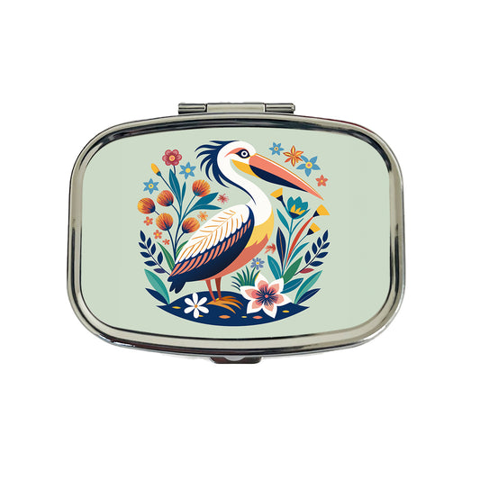 Pelican Bird Floral Flowers Travel Pill Box Case