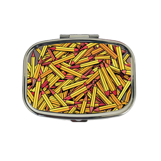 Pencils Piles School Teacher Pattern Travel Pill Box Case
