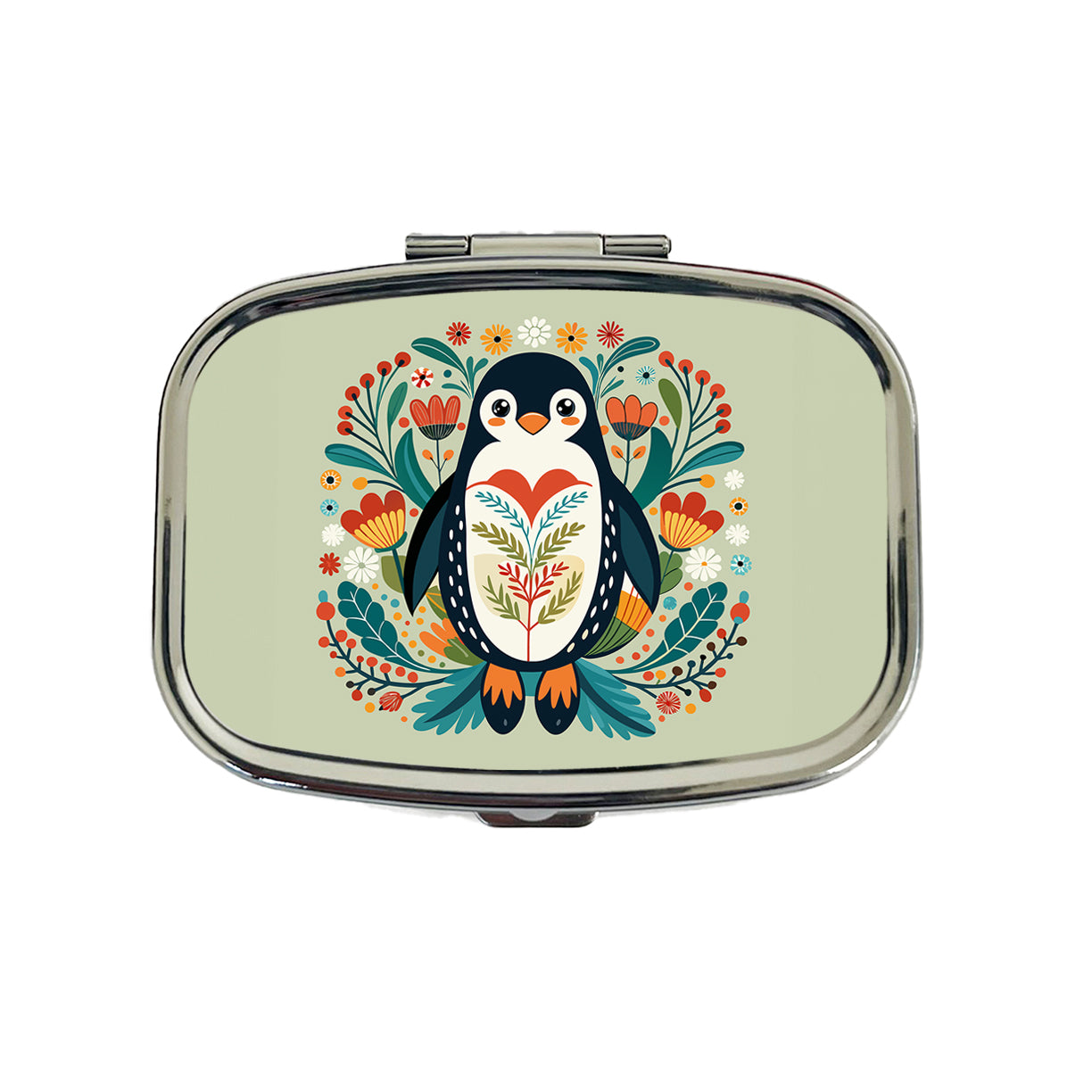 Penguin Floral Flowers Travel Pill Box Case
