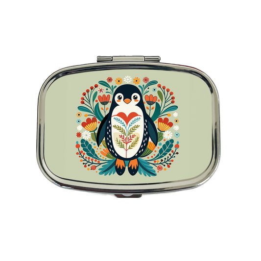 Penguin Floral Flowers Travel Pill Box Case