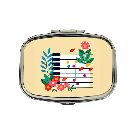 Piano Music Floral Motif Travel Pill Box Case