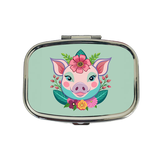 Pig Head Floral Flowers Travel Pill Box Case