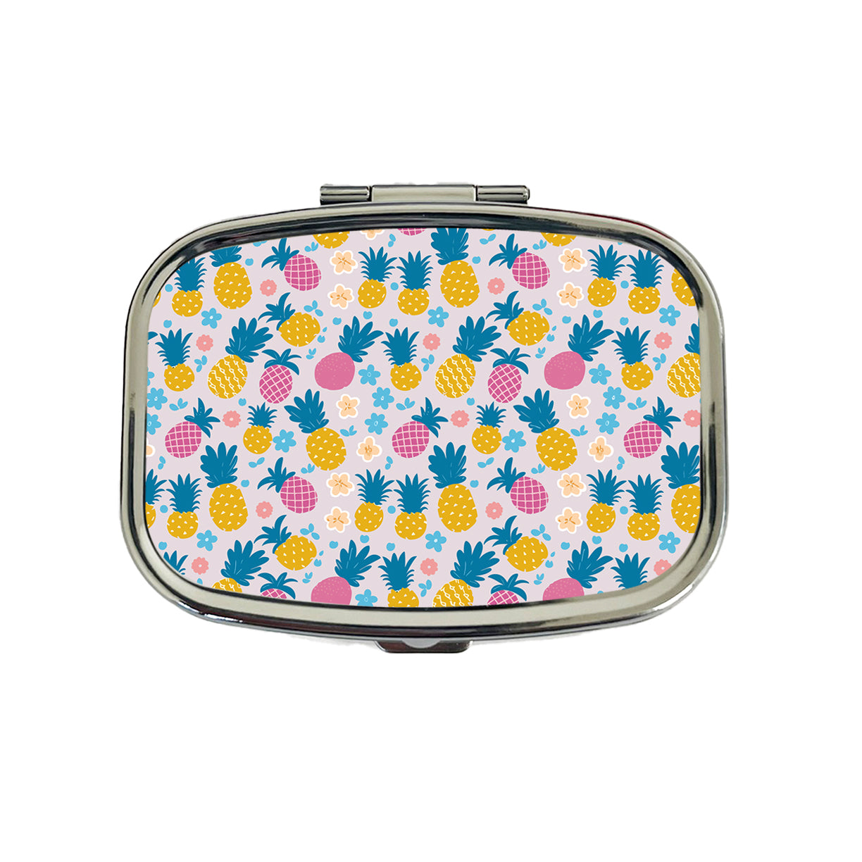 Pineapples Tropical Flowers Pattern Travel Pill Box Case