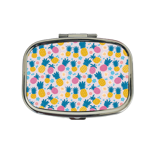 Pineapples Tropical Flowers Pattern Travel Pill Box Case