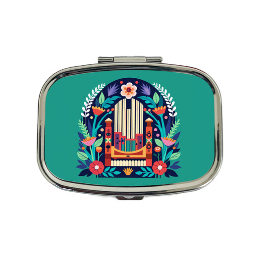 Pipe Organ Music Floral Motif Travel Pill Box Case