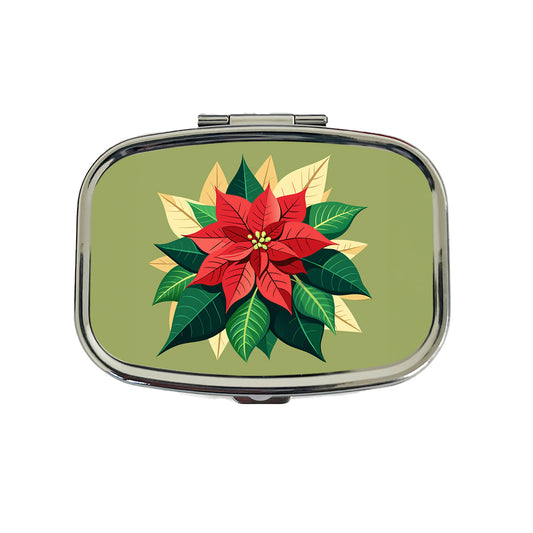 Poinsettia Plant Christmas Decoration Travel Pill Box Case