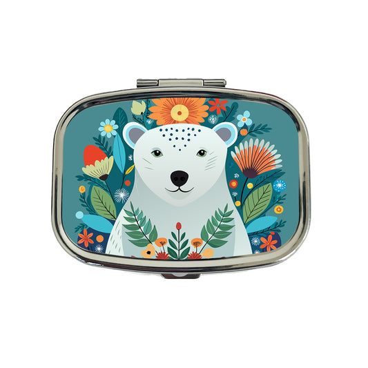 Polar Bear Floral Flowers Travel Pill Box Case