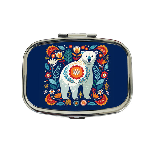 Polar Bear Floral Motif Travel Pill Box Case