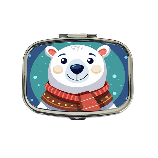Polar Bear Wearing Winter Scarf Travel Pill Box Case