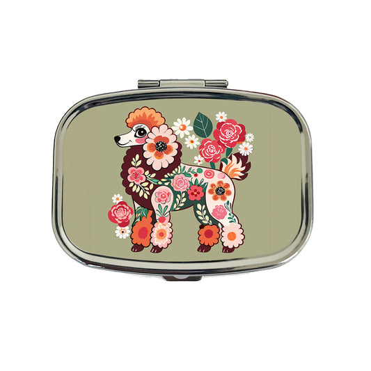 Poodle Dog Floral Motif Travel Pill Box Case