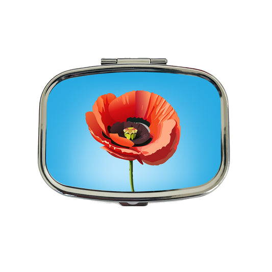 Poppy Flower Red Travel Pill Box Case