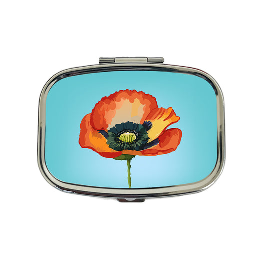 Poppy Icelandic Orange Flower Watercolor Travel Pill Box Case