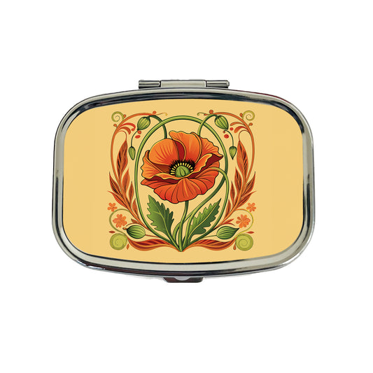 Poppy Poppies Floral Art Nouveau Flowers Elegant Travel Pill Box Case