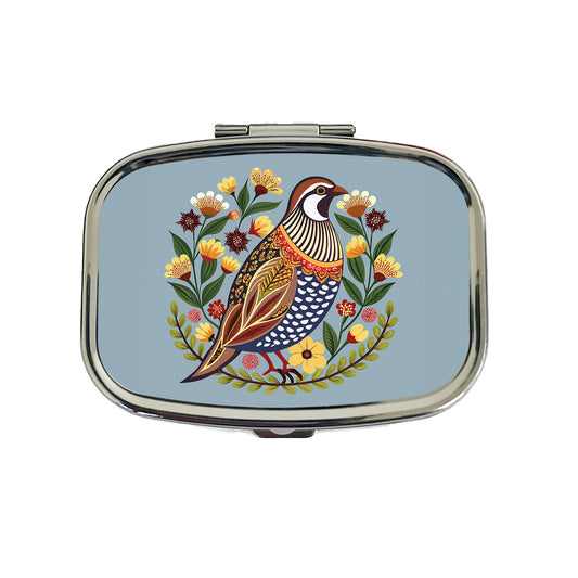 Quail Bird Floral Flowers Travel Pill Box Case