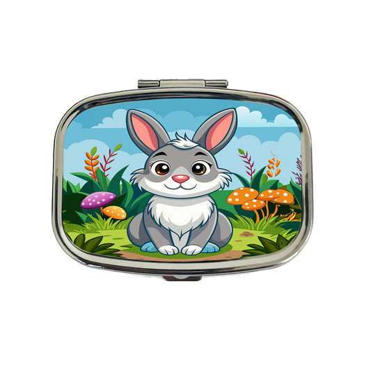 Rabbit Bunny Cute with Toadstools Mushrooms Travel Pill Box Case