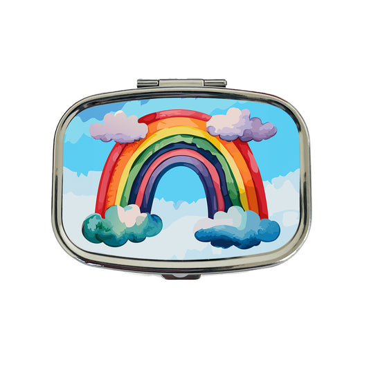 Rainbow and Clouds Watercolor Travel Pill Box Case