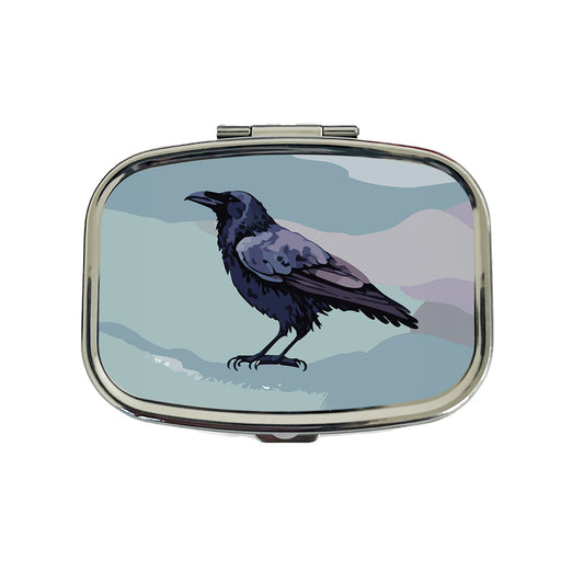 Raven Profile Bird Watercolor Travel Pill Box Case