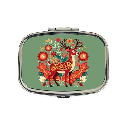 Reindeer Floral Flowers Travel Pill Box Case
