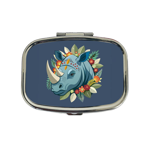 Rhinoceros Head Floral Flowers Travel Pill Box Case