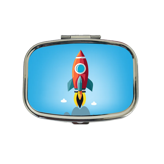 Rocket Ship Blasting Off Travel Pill Box Case