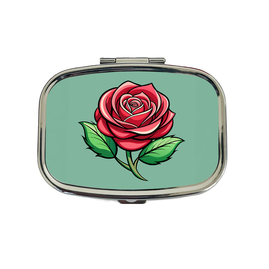 Rose Flower Bud Red Travel Pill Box Case