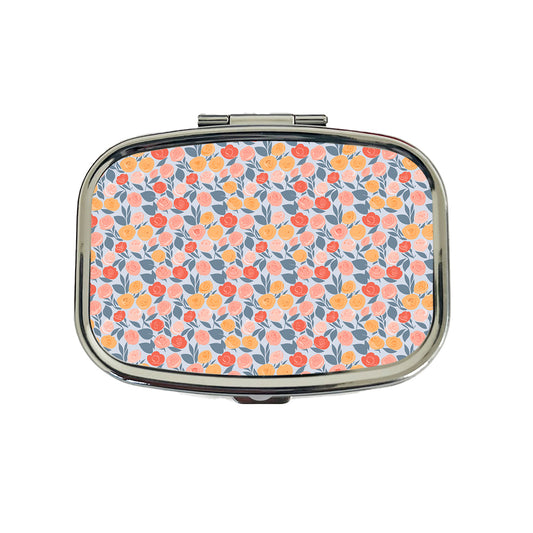 Roses Floral Flowers Muted Pattern Travel Pill Box Case