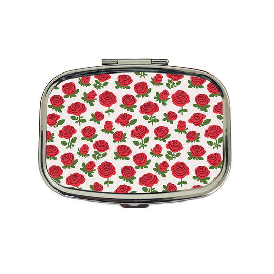 Roses Flowers Red Cute Pattern Travel Pill Box Case