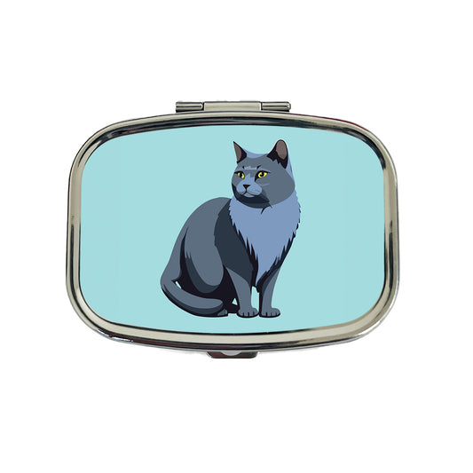 Russian Blue Cat Sitting Travel Pill Box Case