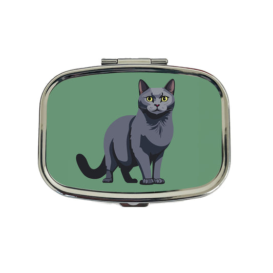 Russian Blue Cat Standing Travel Pill Box Case