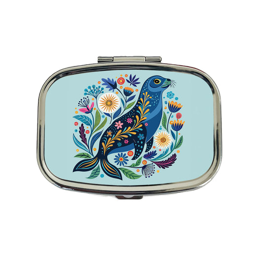 Sea Lion Floral Flowers Travel Pill Box Case