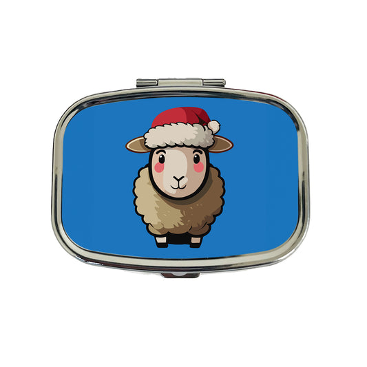 Sheep Christmas Santa Hat Travel Pill Box Case
