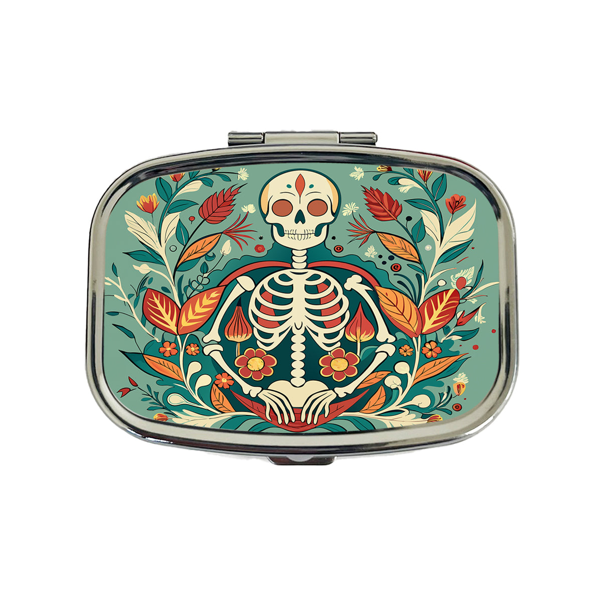 Skeleton Floral Art Nouveau Flowers Elegant Travel Pill Box Case